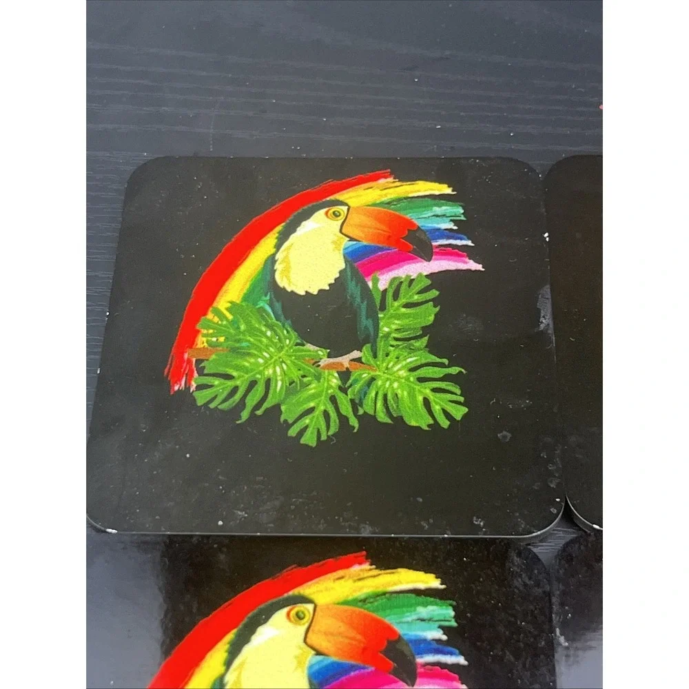 Toucan Coasters Set of 4 Black Rainbow Tropical‎ Bird Drink Coasters